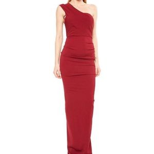 Nicole Bakti one shoulder red gown dress. Size 4